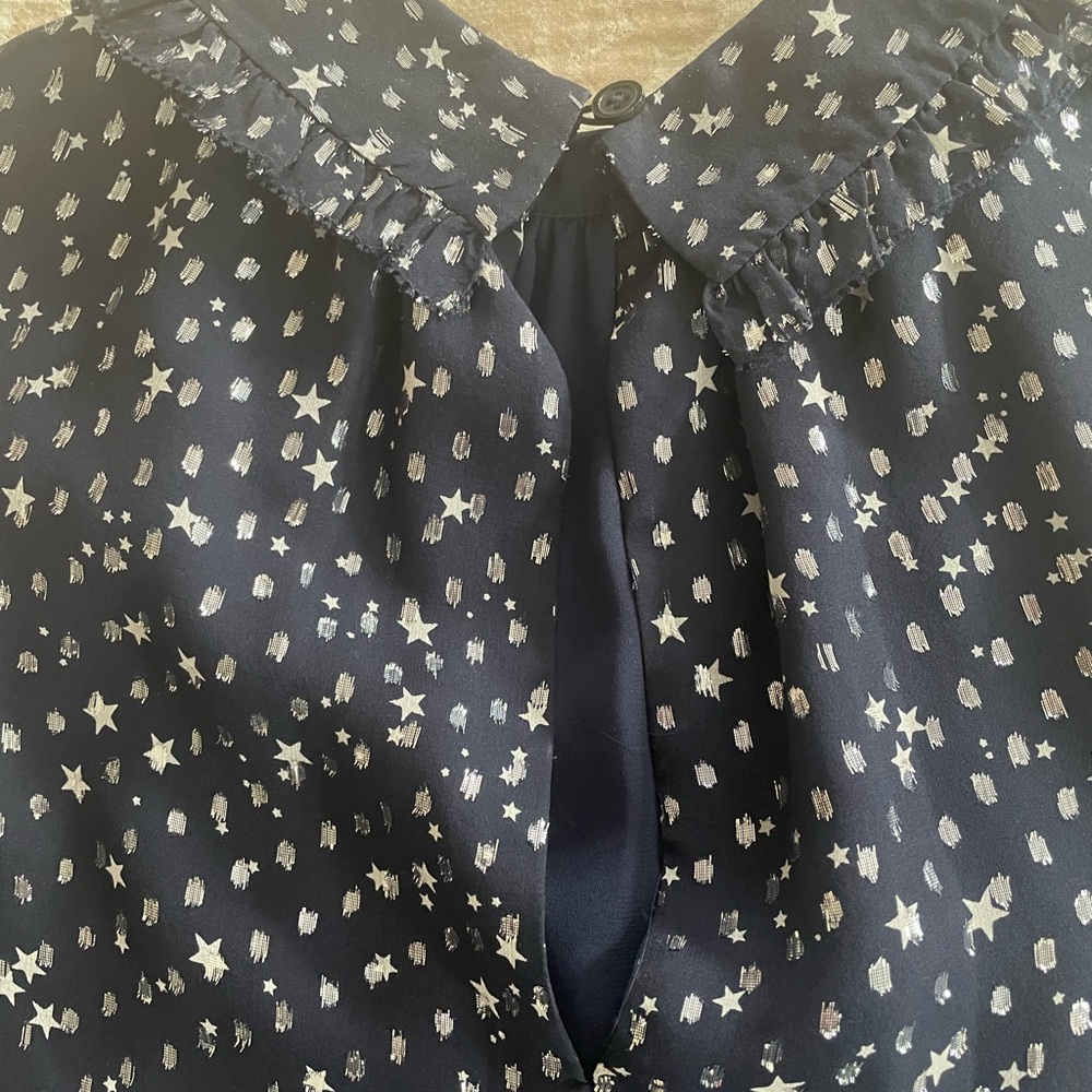 Kate Spade size S Navy Blue Sleeveless Blouse with Silver Star Pattern - Picture 6 of 8